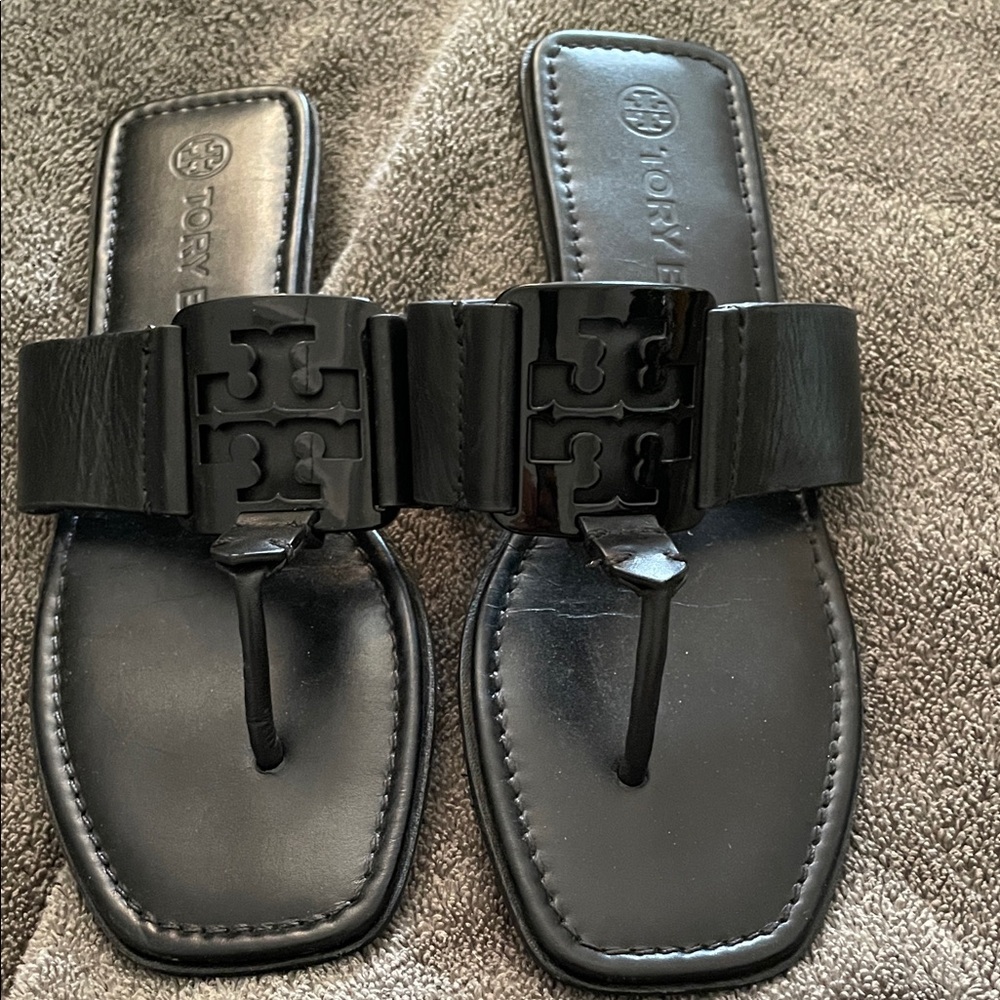 Tory Burch Leather Ebony/Black Slide Sandals